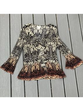 Floral ombre bohemian pleated blouse with ruffle, hippie fairycore boho chic